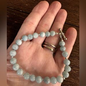Handmade aquamarine Elegant Silver and Blue Beaded Bracelet